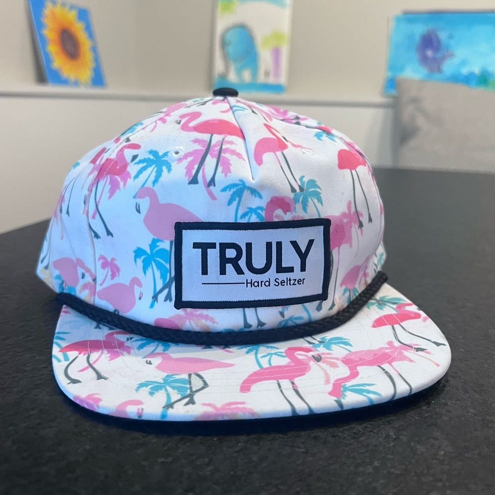 TRULY Hard Seltzer Pink Flamingo Palm Tree Snap Back Spring Break Trucker Hat